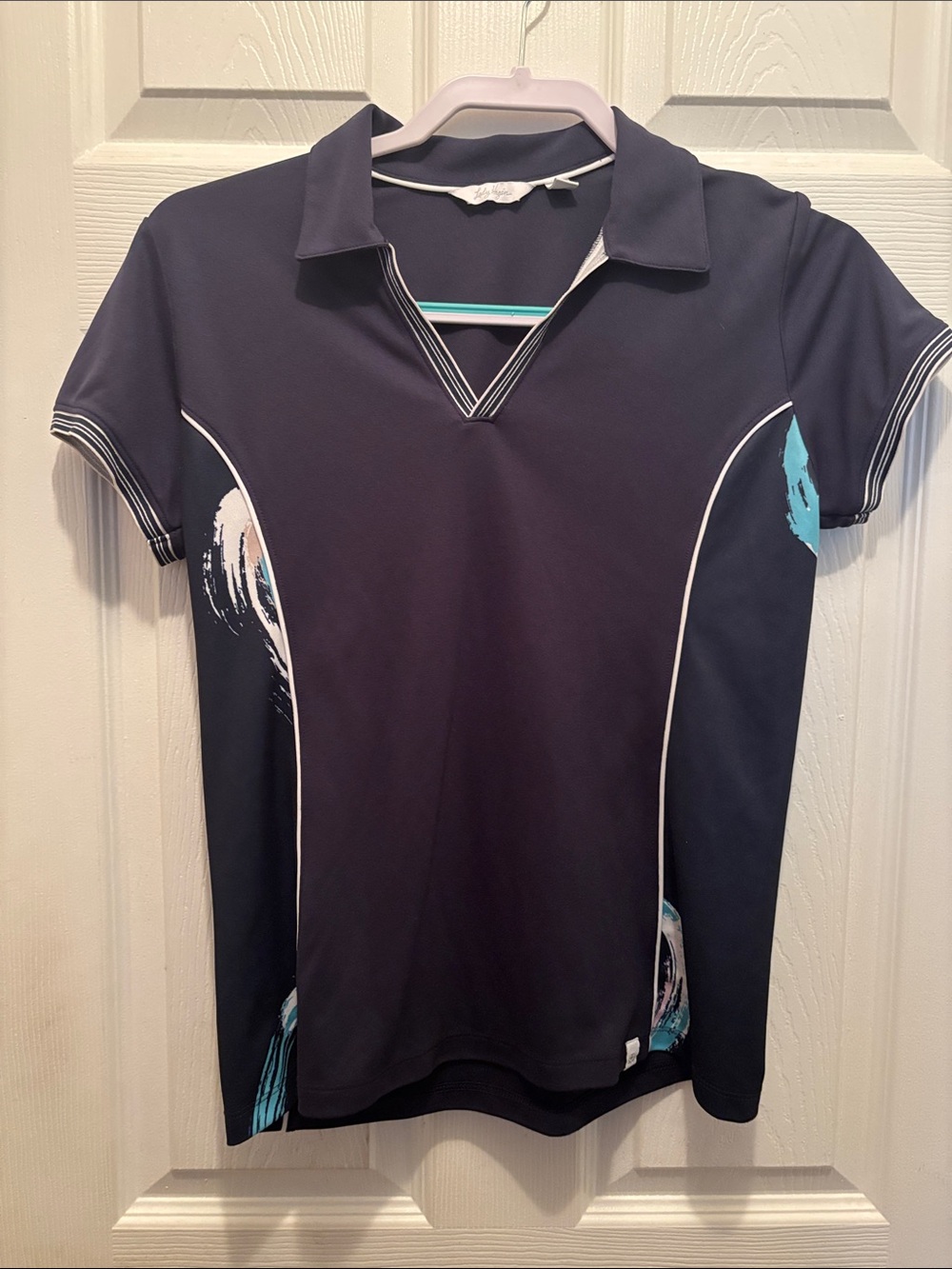 Lady Hagen Black Short Sleeve Polo with Teal Accents